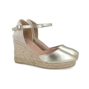 NWT Gaimo Handmade Leather Silver Wedge Espadrille